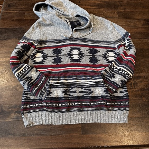 American Eagle‎ Aztec Hooded Pullover Cotton Sweater Kangaroo Pocket Men’s Small - Picture 3 of 11